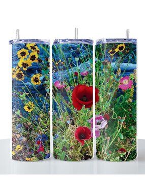 Flowers. 20 oz printed tumbler with stainless steel straw. Silicone tip.